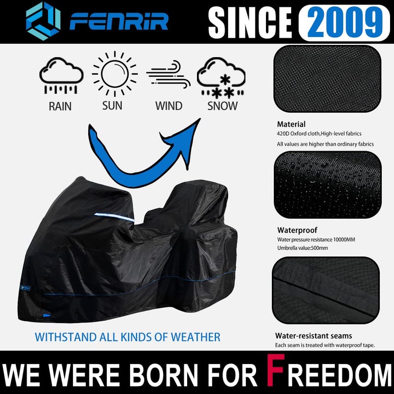 FENRIR 420D 90""INCH Motorcycle Cover Waterproof Outdoor Storage for Adventure R1250GS R1300GS KLR650 Versys Africa twin Transalp750 NC750X CB500X NT1100 Super Tenere Tracer9 FJR1300 Multistrada Vstrom - Image 4